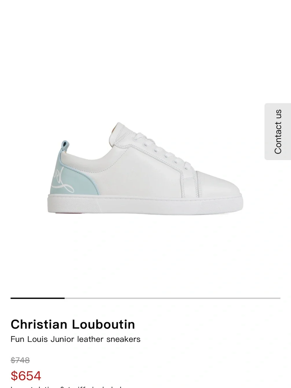 Christian Louboutin Kids White Sneakers with Light Blue Heel Tab